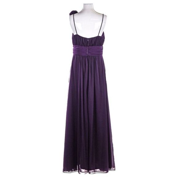 Cache Size 6 Flower Shoulder Long Formal Gown Dark Plum Purple Bridesmaid Gala - Picture 7 of 10